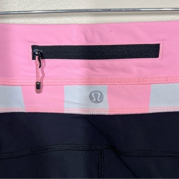 Lululemon Up The Pace Crop Leggings Black Steep Stripe Bleached Coral Size 4 - Picture 7 of 9